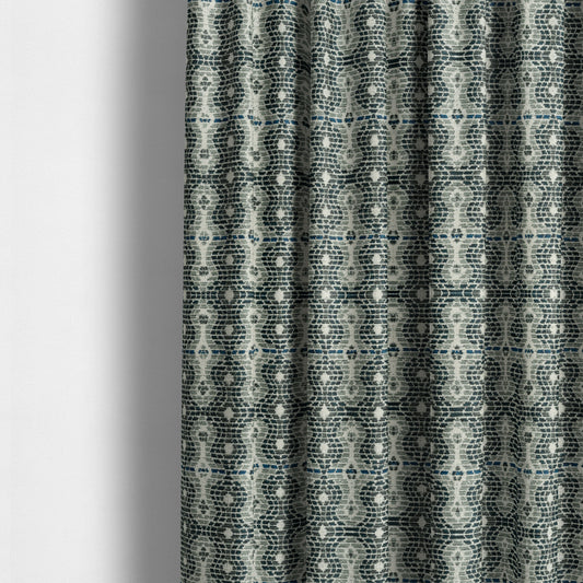 Geometric Pattern Blue Colour Chenille Upholstery Fabric JO-965 - Made To Measure Curtains