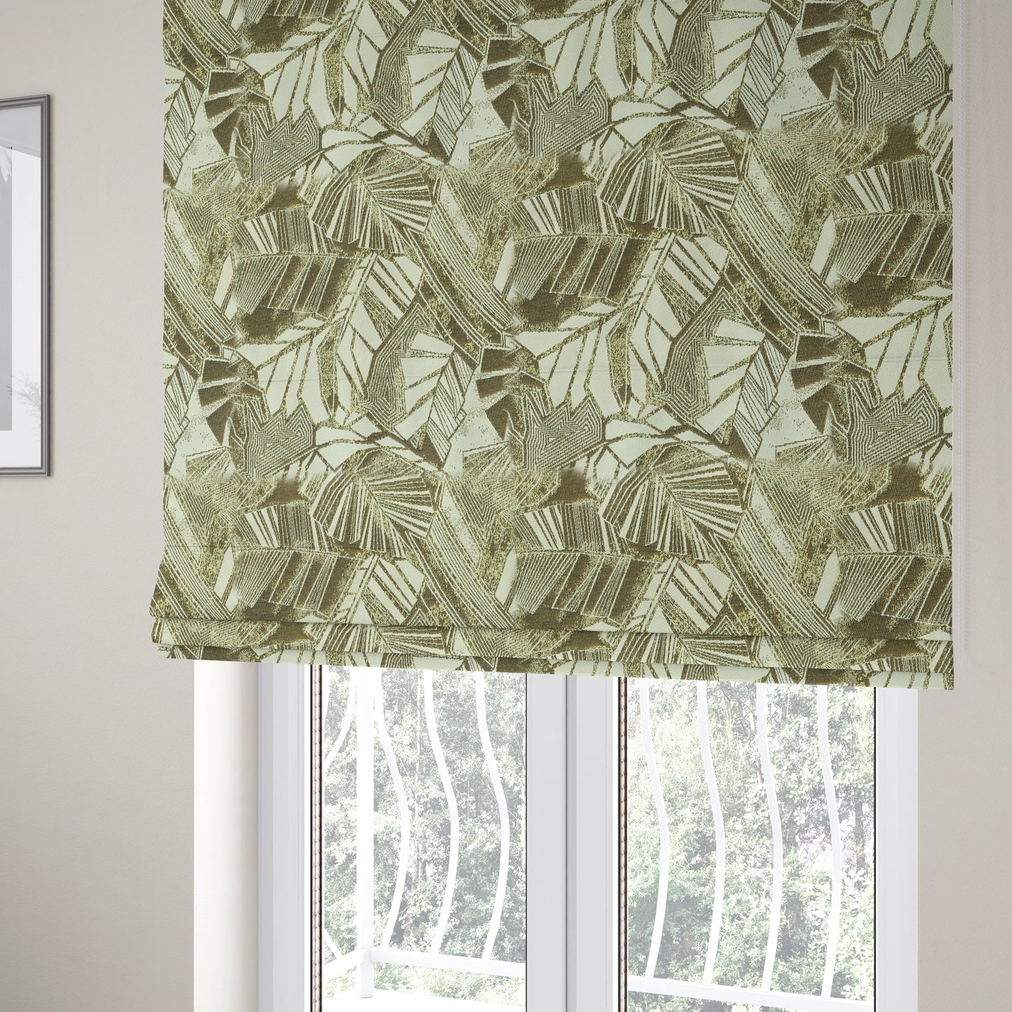 Geometric Abstract Pattern Brown Green Colour Chenille Upholstery Fabric JO-968 - Roman Blinds