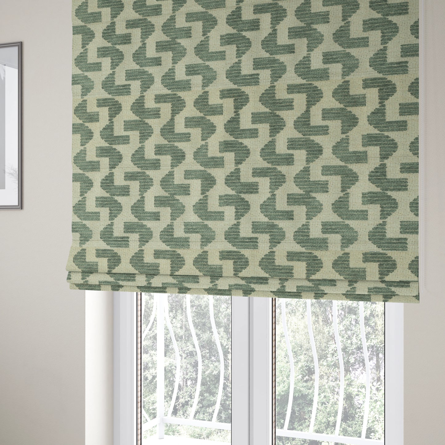 Geometric Modern Pattern In Grey Colour Chenille Upholstery Fabric JO-969 - Roman Blinds