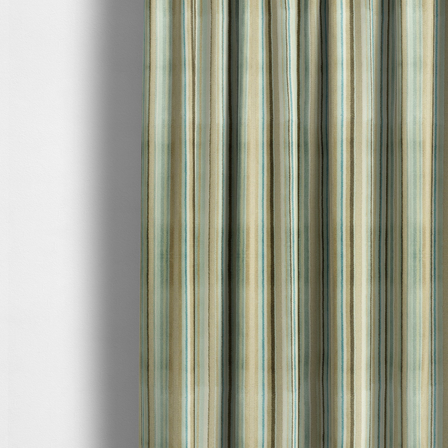 Striped Pattern In Blue Brown Colour Velvet Upholstery Fabric JO-970 - Made To Measure Curtains