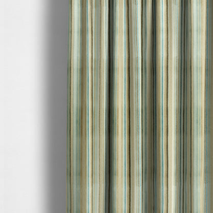 Striped Pattern In Blue Brown Colour Velvet Upholstery Fabric JO-970 - Made To Measure Curtains