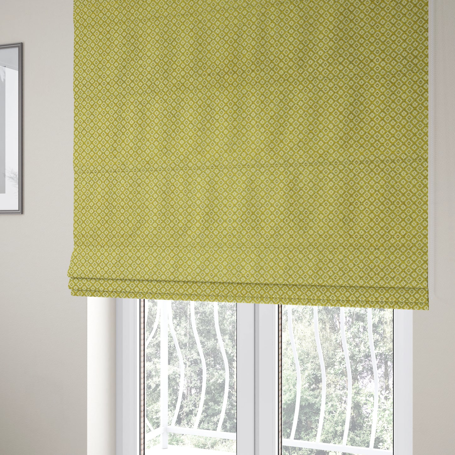 Diamond Geometric Pattern In Green Colour Chenille Upholstery Furnishing Fabric JO-974 - Roman Blinds