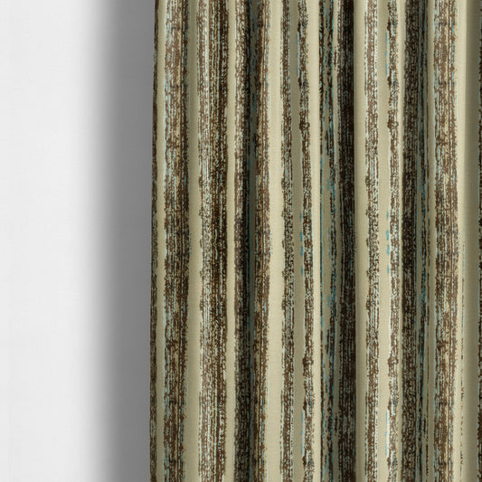 Faded Stripes Pattern In Blue Brown Colour Velvet Upholstery Fabric JO-975 - Made To Measure Curtains