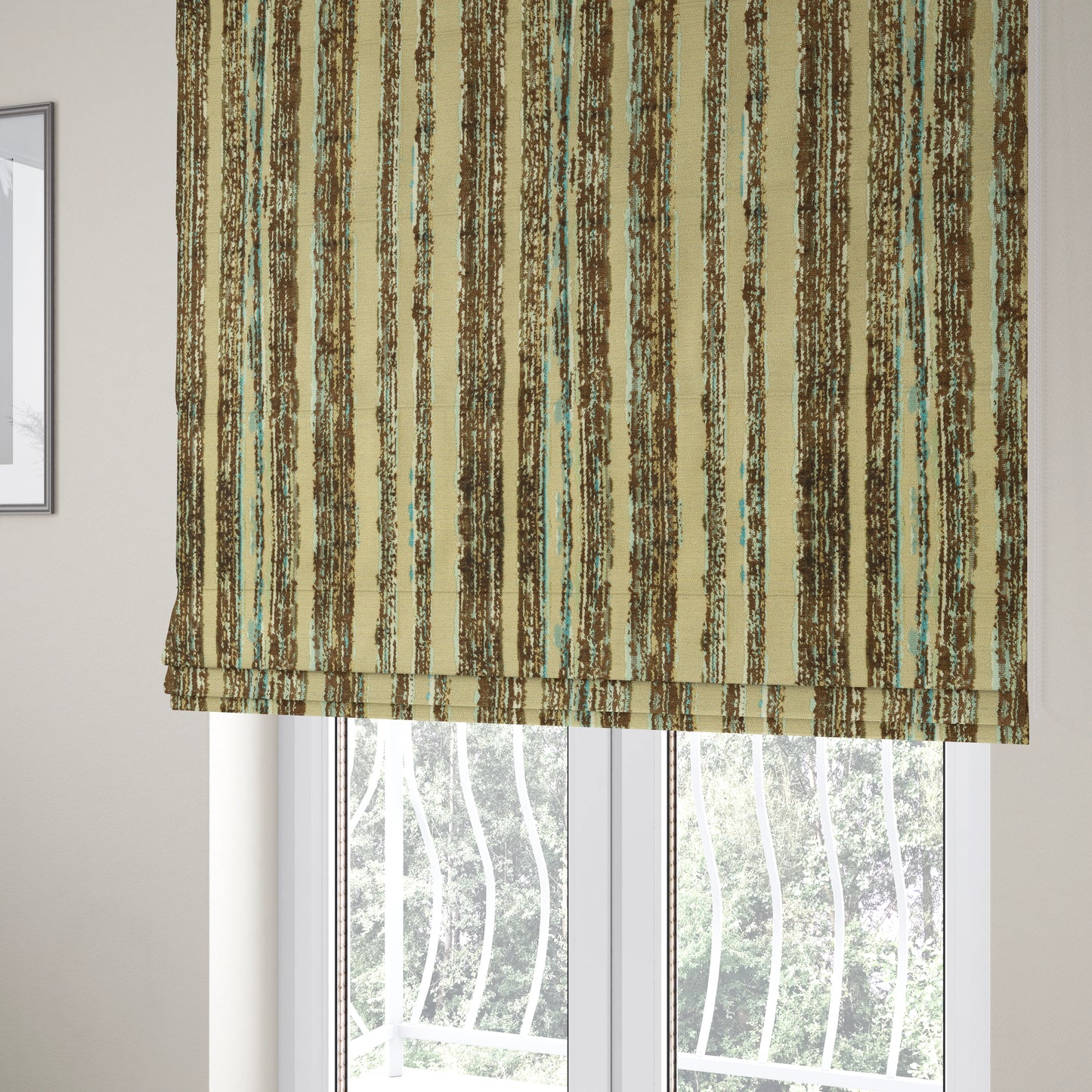 Faded Stripes Pattern In Blue Brown Colour Velvet Upholstery Fabric JO-975 - Roman Blinds