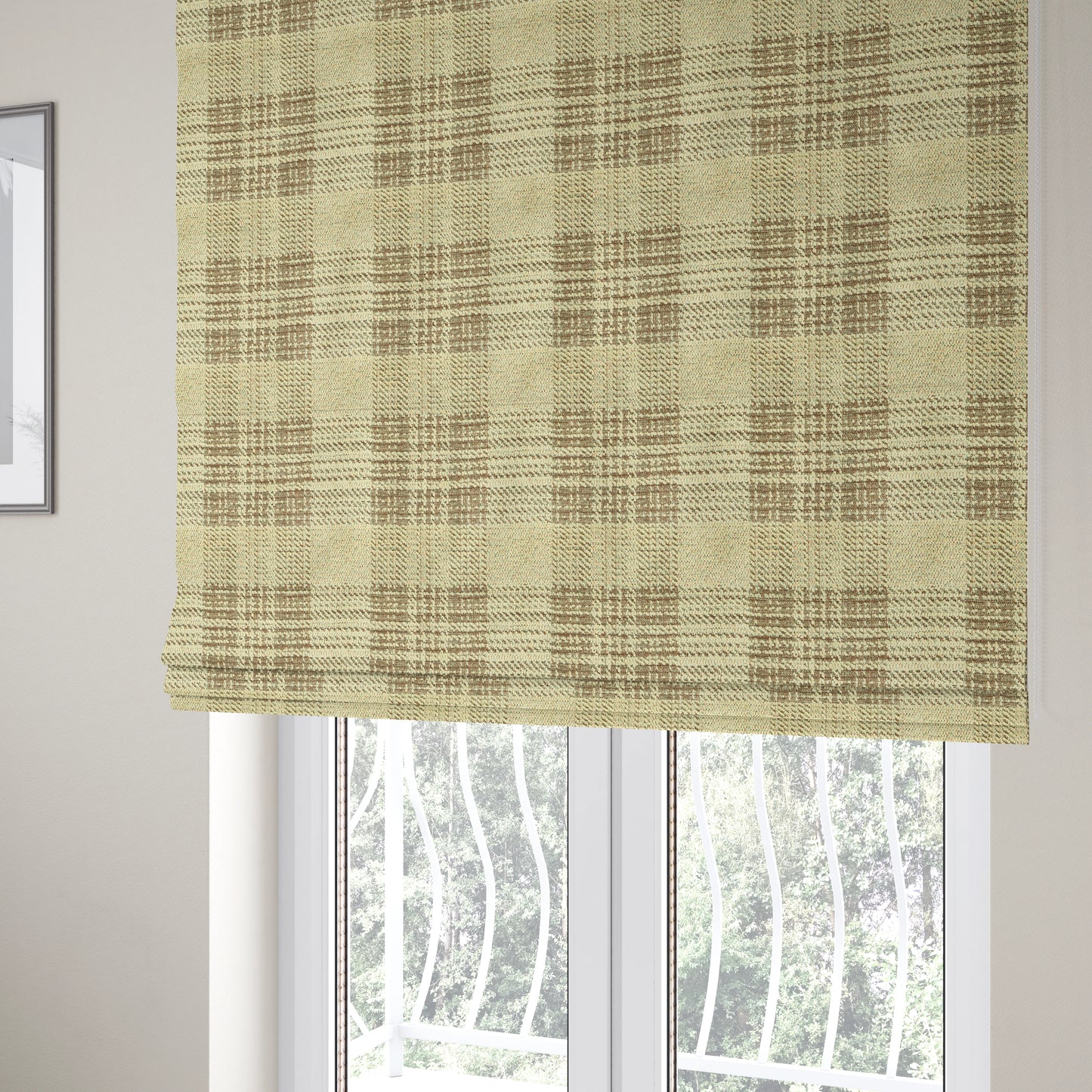 Voyage Of Checked Tartan Pattern In Cream Colour Woven Soft Chenille Upholstery Fabric JO-978 - Roman Blinds