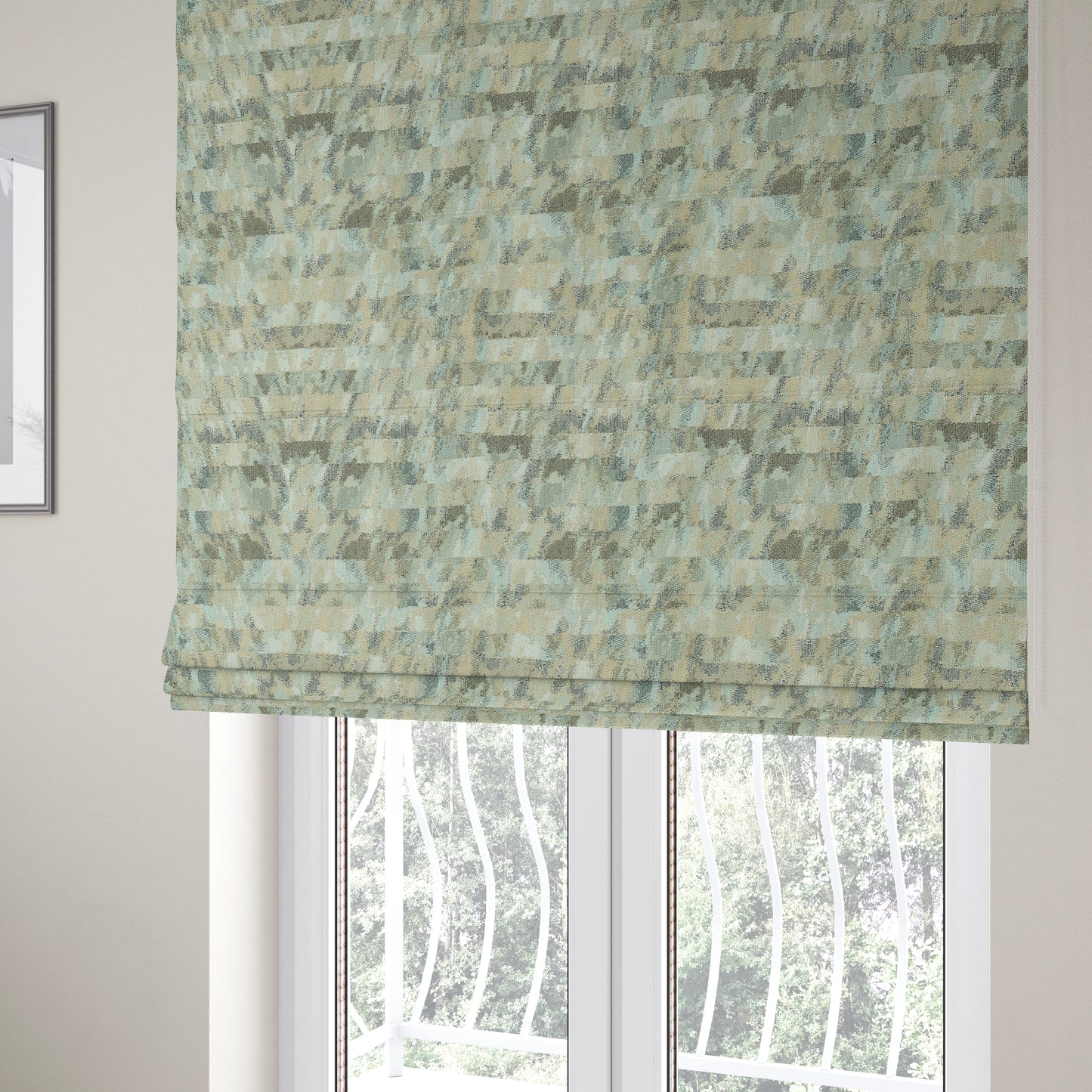 Saphira White Beige Blue Multi Colour Designer Brushed Pattern Soft Chenille Upholstery Fabric JO-98 - Roman Blinds