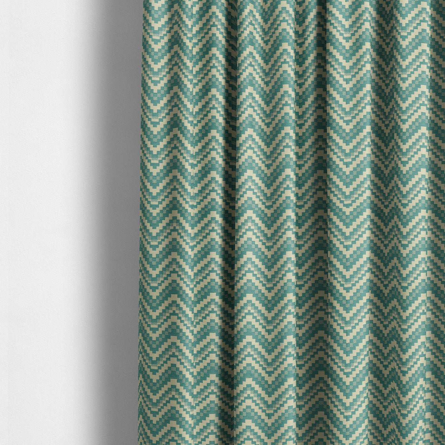 Blue Cream Colour Cubed Chevron Pattern Furnishing Fabric JO-984 - Made To Measure Curtains