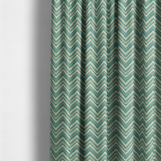 Blue Cream Colour Cubed Chevron Pattern Furnishing Fabric JO-984 - Made To Measure Curtains