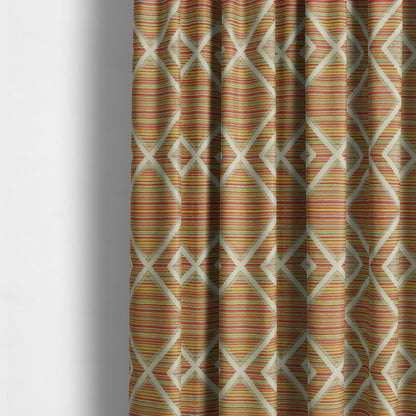 Geometric Modern Cubed Pattern Multicoloured Chenille Upholstery Fabric JO-988 - Made To Measure Curtains