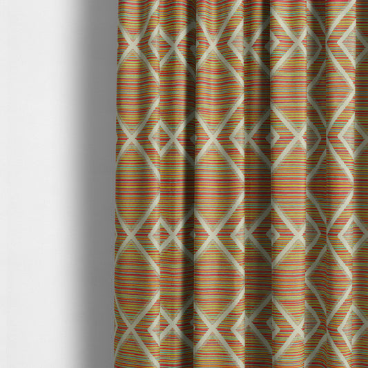 Geometric Modern Cubed Pattern Multicoloured Chenille Upholstery Fabric JO-988 - Made To Measure Curtains