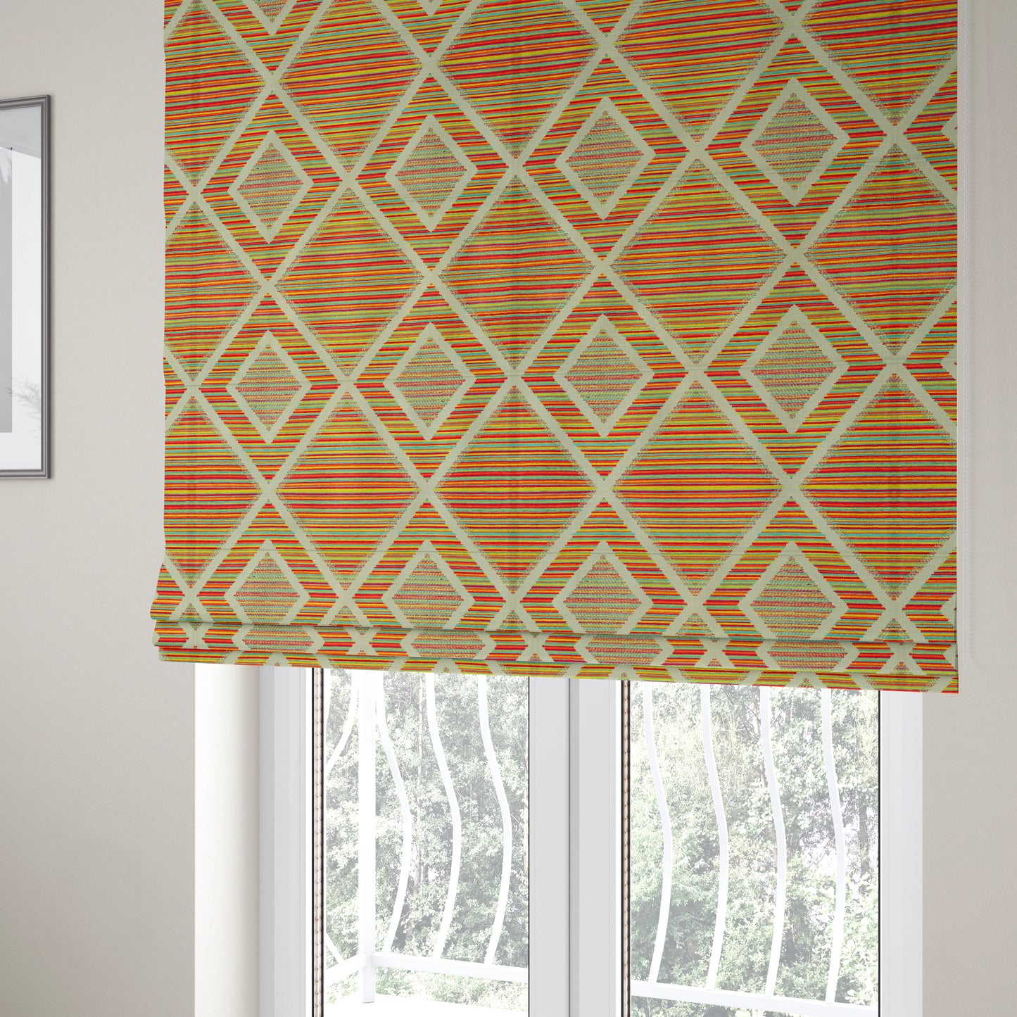 Geometric Modern Cubed Pattern Multicoloured Chenille Upholstery Fabric JO-988 - Roman Blinds