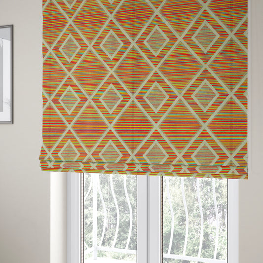 Geometric Modern Cubed Pattern Multicoloured Chenille Upholstery Fabric JO-988 - Roman Blinds