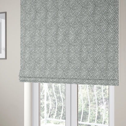 Victoria Medallion Tile Design Fabric In White Grey Woven Soft Chenille Furnishing Fabric JO-99 - Roman Blinds