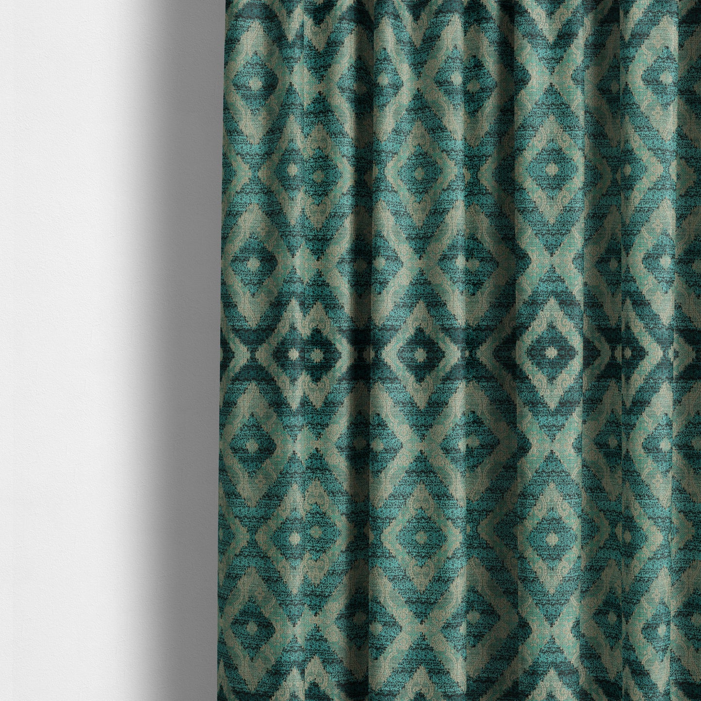 Diamond Tile Pattern In Cut Velvet Textured Blue Teal Furnishing Upholstery Fabric JO-991 - Made To Measure Curtains