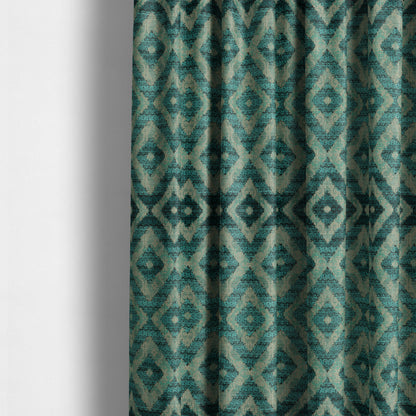 Diamond Tile Pattern In Cut Velvet Textured Blue Teal Furnishing Upholstery Fabric JO-991 - Made To Measure Curtains