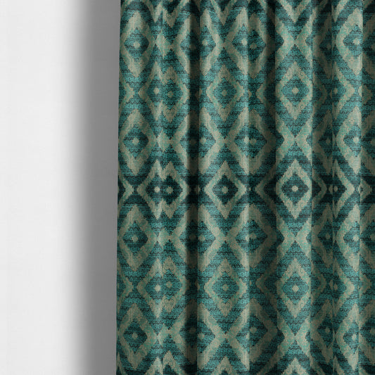 Diamond Tile Pattern In Cut Velvet Textured Blue Teal Furnishing Upholstery Fabric JO-991 - Made To Measure Curtains