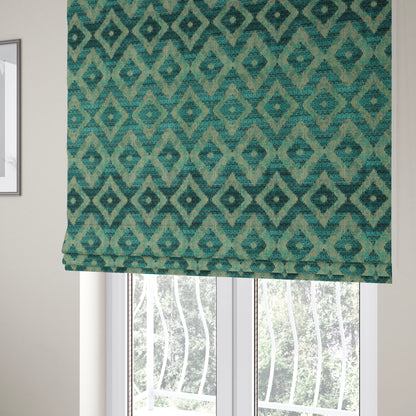 Diamond Tile Pattern In Cut Velvet Textured Blue Teal Furnishing Upholstery Fabric JO-991 - Roman Blinds