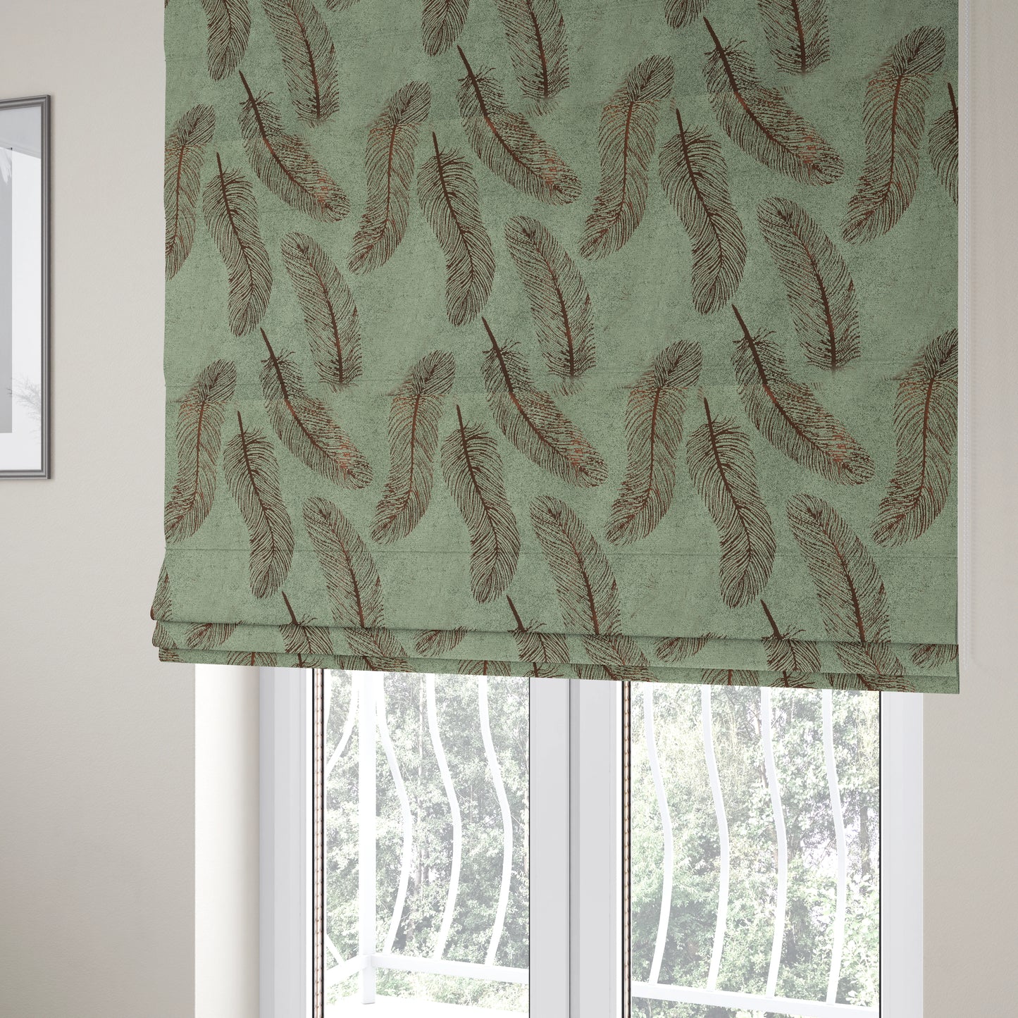 Falling Feathers Pattern In Grey Orange Chenille Furnishing Curtain Upholstery Fabric JO-992 - Roman Blinds