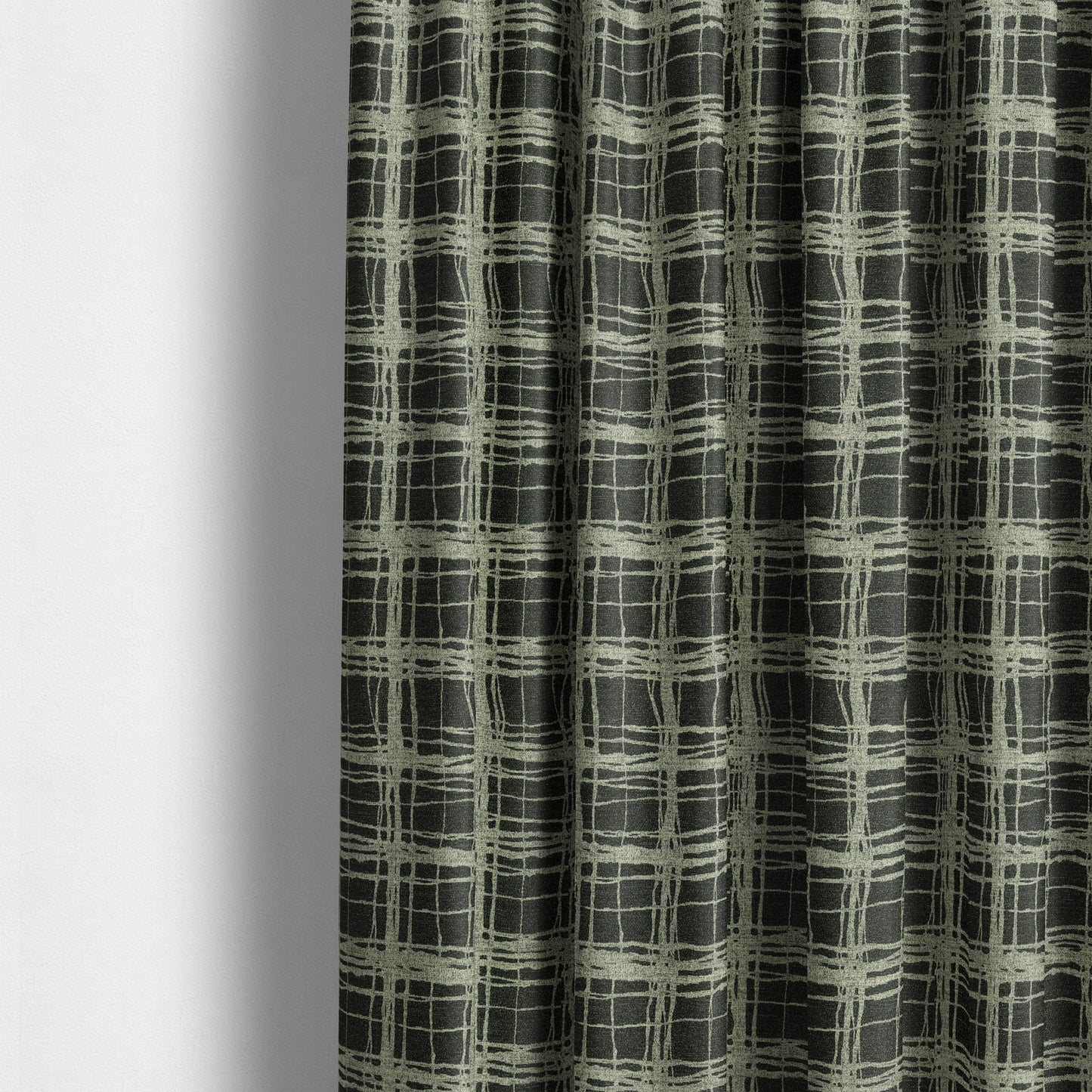 Squared Abstract Pattern In Black Beige Chenille Furnishing Curtain Upholstery Fabric JO-993 - Made To Measure Curtains