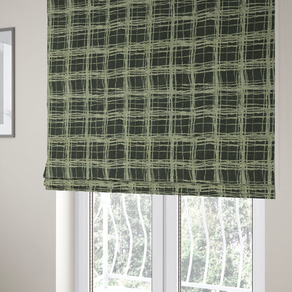 Squared Abstract Pattern In Black Beige Chenille Furnishing Curtain Upholstery Fabric JO-993 - Roman Blinds