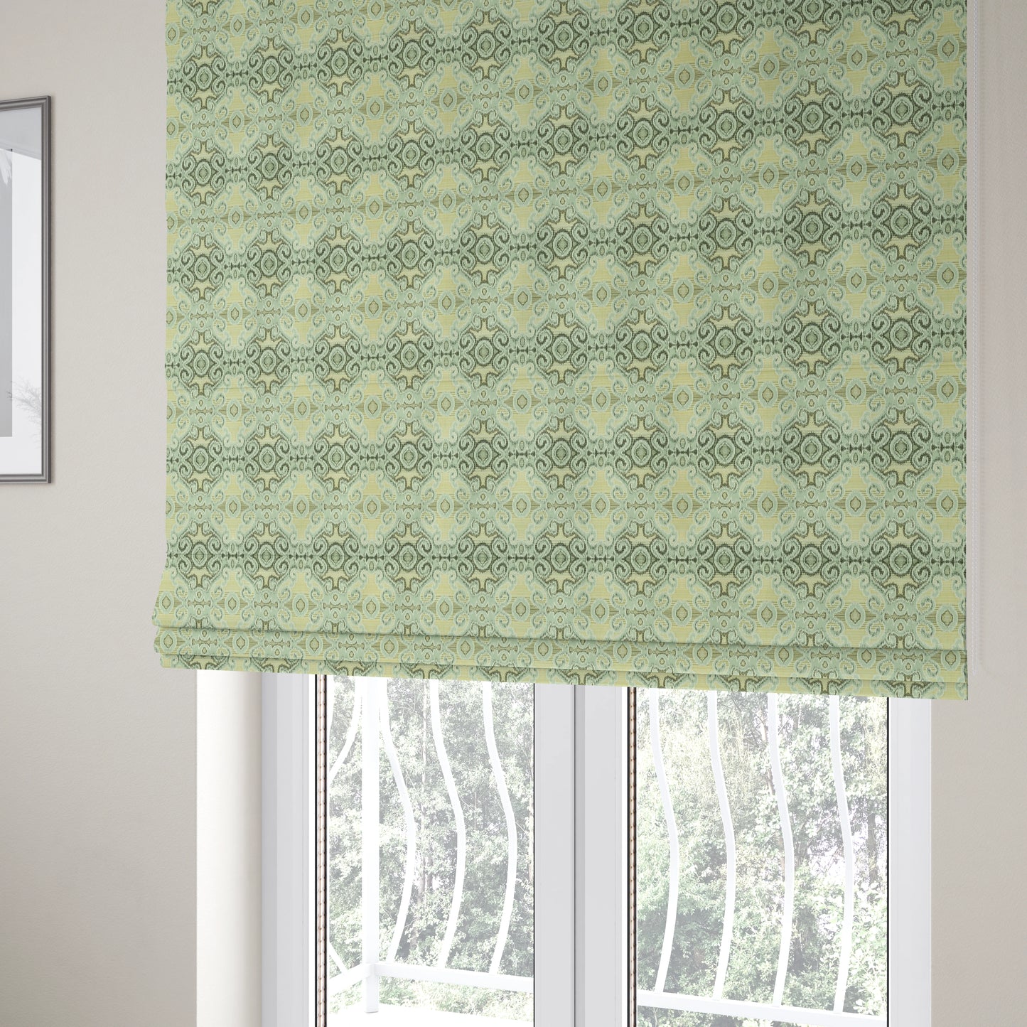 Traditional Italian Damask Pattern In Blue Grey Chenille Furnishing Upholstery Fabric JO-994 - Roman Blinds