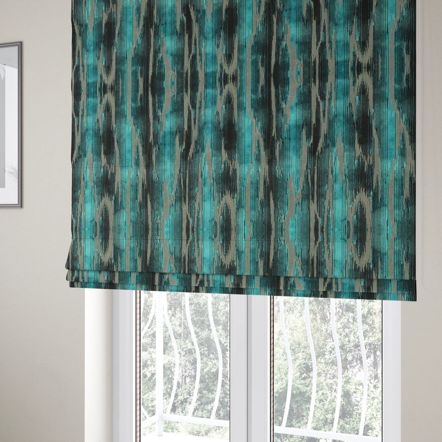 Modern Abstract Pattern In Blue Velvet Furnishing Upholstery Fabric JO-995 - Roman Blinds