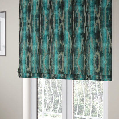 Modern Abstract Pattern In Blue Velvet Furnishing Upholstery Fabric JO-995 - Roman Blinds