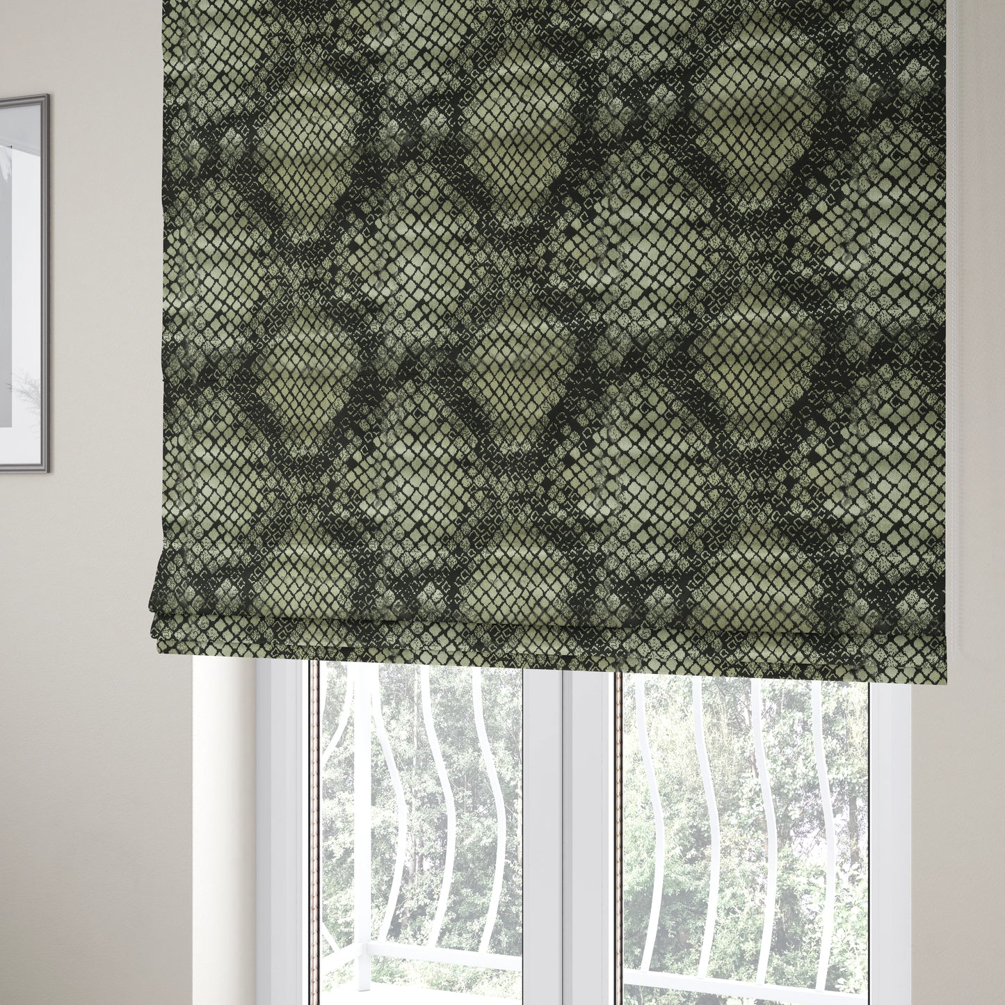 Snake Scales Pattern In Black Grey Velvet Material Furnishing Upholstery Fabric JO-999 - Roman Blinds