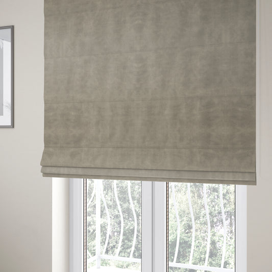 Kansas Distressed Silver Coloured Velour Velvet Upholstery Curtains Fabric - Roman Blinds