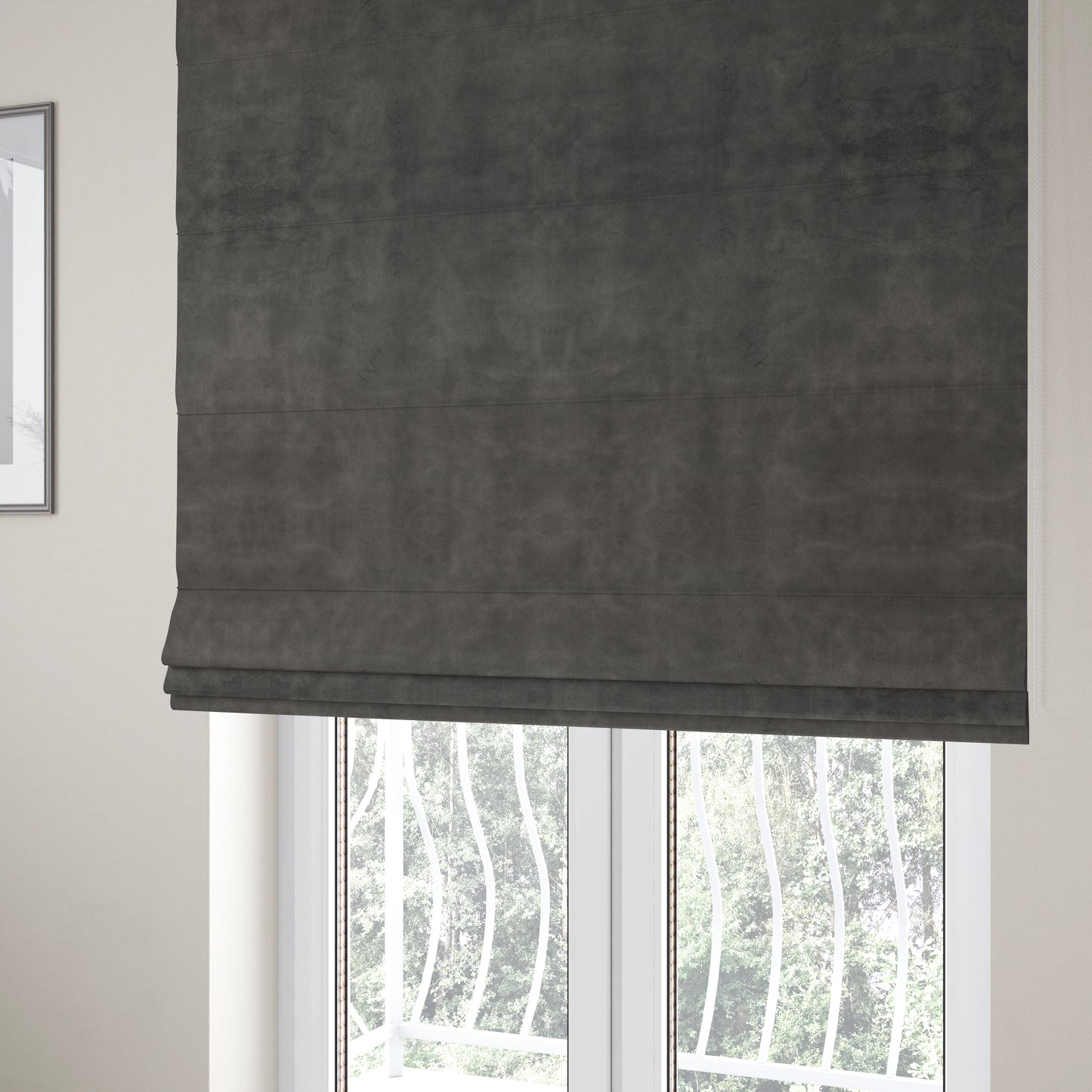 Kansas Distressed Grey Coloured Velour Velvet Upholstery Curtains Fabric - Roman Blinds