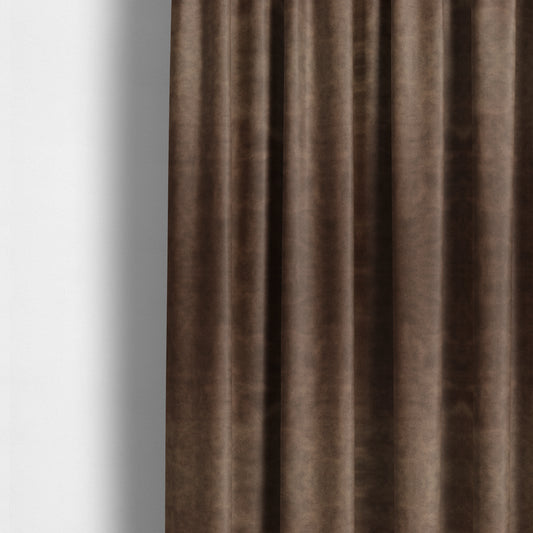 Kansas Distressed Caramel Brown Coloured Velour Velvet Upholstery Curtains Fabric - Made To Measure Curtains