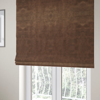 Kansas Distressed Caramel Brown Coloured Velour Velvet Upholstery Curtains Fabric - Roman Blinds