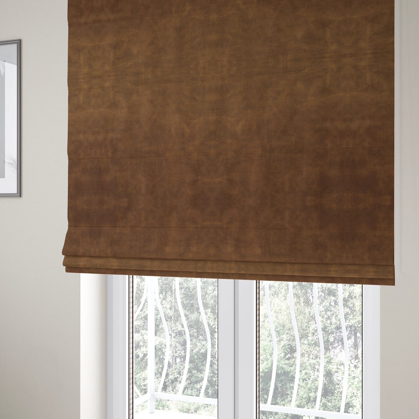 Kansas Distressed Tawny Brown Coloured Velour Velvet Upholstery Curtains Fabric - Roman Blinds