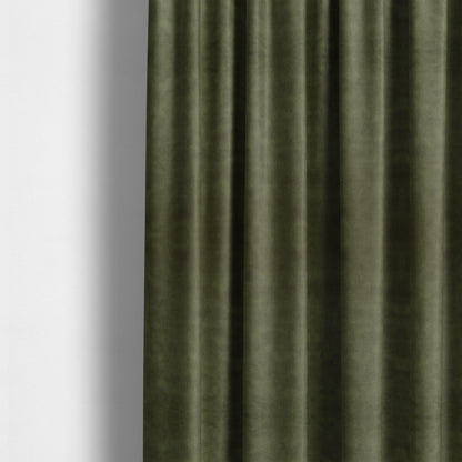 Kansas Distressed Army Green Coloured Velour Velvet Upholstery Curtains Fabric - Made To Measure Curtains