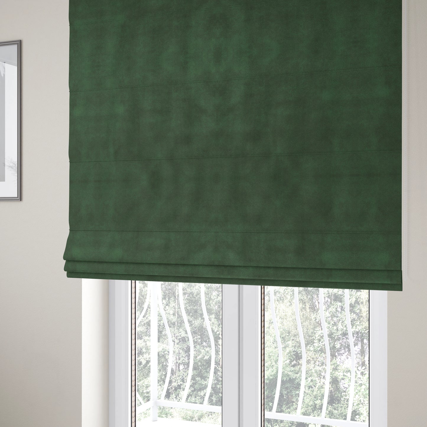 Kansas Distressed Pine Green Coloured Velour Velvet Upholstery Curtains Fabric - Roman Blinds