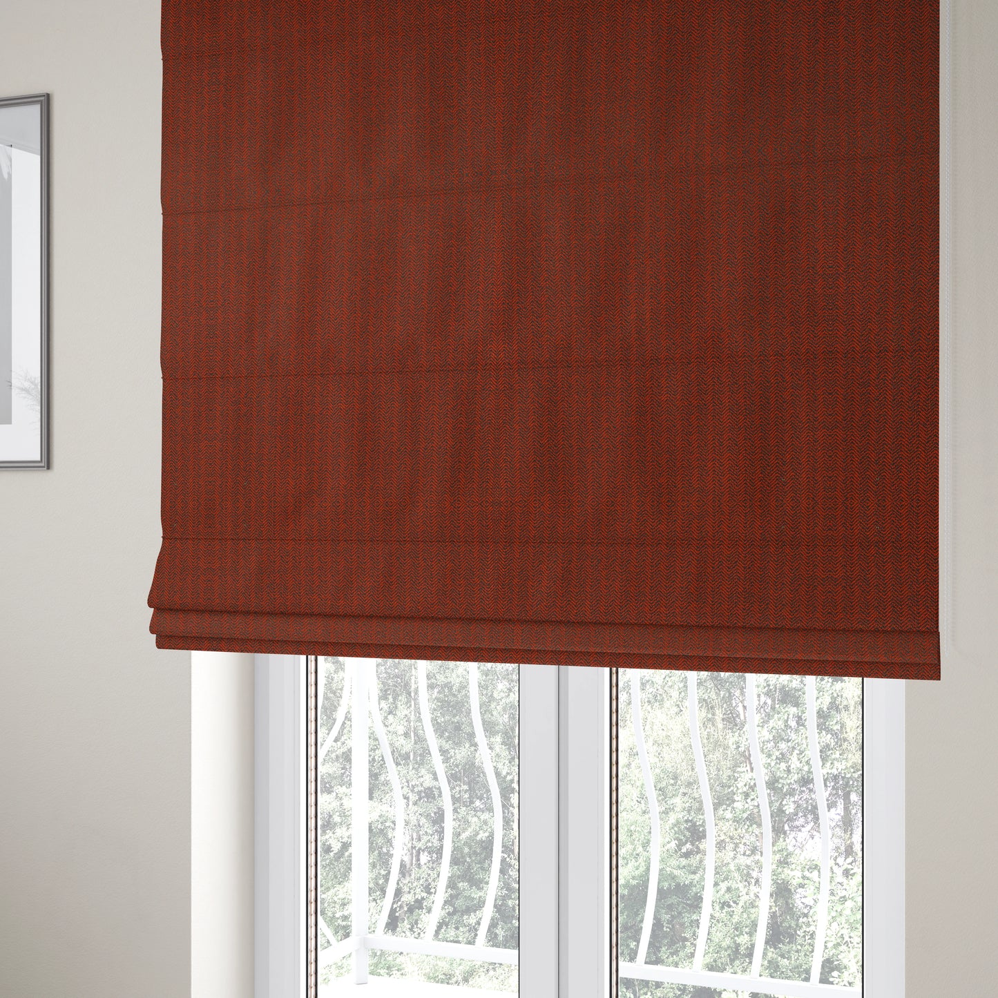 Kirkwall Herringbone Furnishing Fabric In Dark Red Colour - Roman Blinds