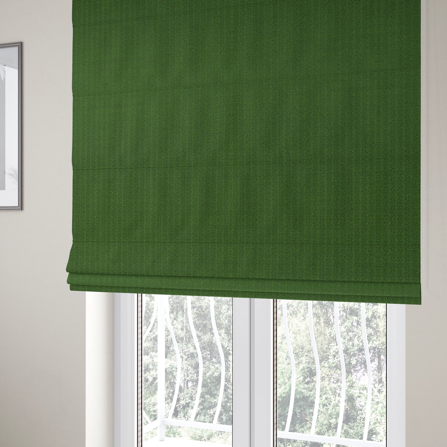 Kirkwall Herringbone Furnishing Fabric In Dark Green Colour - Roman Blinds