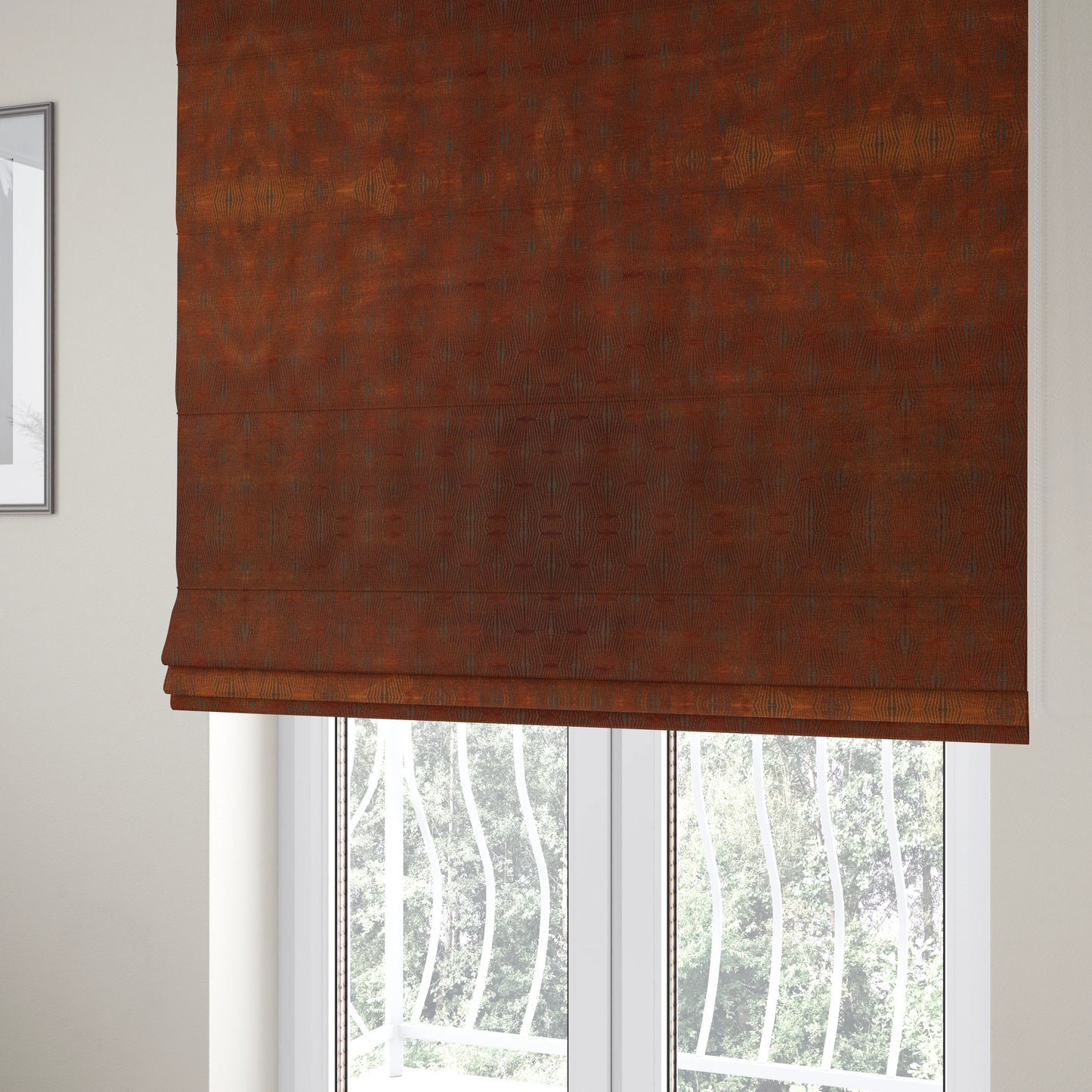 Kyoto Argyle Geometric Pattern Velvet Fabric In Orange Brown Colour - Roman Blinds