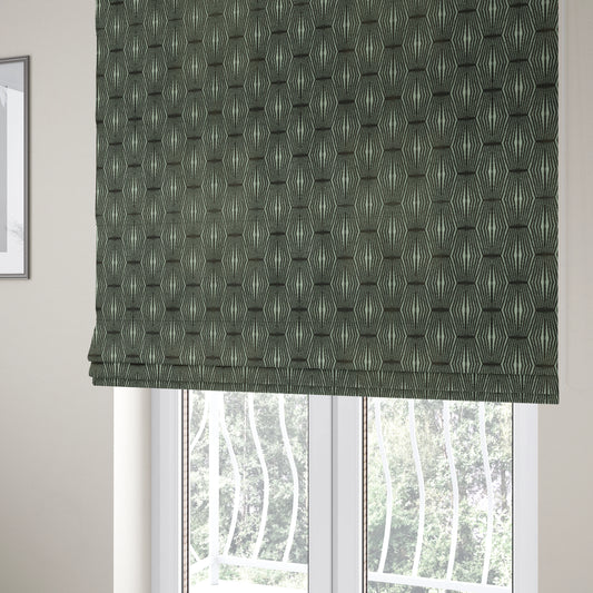 Kyoto Argyle Geometric Pattern Velvet Fabric In Grey Colour - Roman Blinds