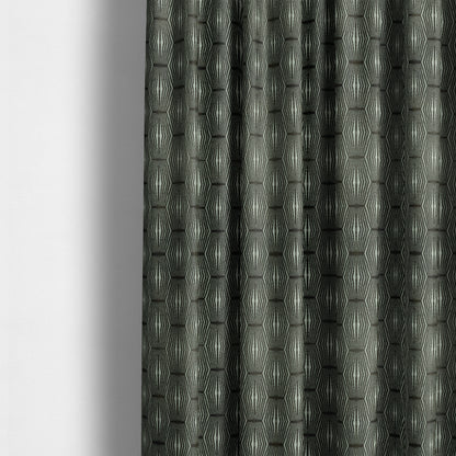 Kyoto Argyle Geometric Pattern Velvet Fabric In Grey Colour - Made To Measure Curtains