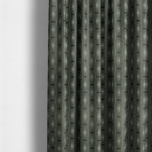 Kyoto Argyle Geometric Pattern Velvet Fabric In Grey Colour - Made To Measure Curtains