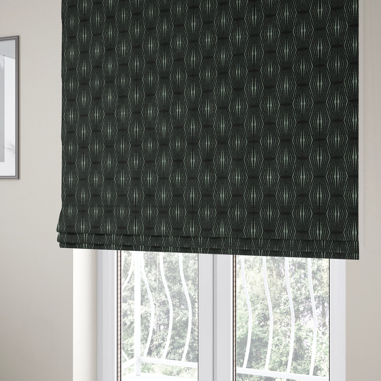 Kyoto Argyle Geometric Pattern Velvet Fabric In Black Colour - Roman Blinds