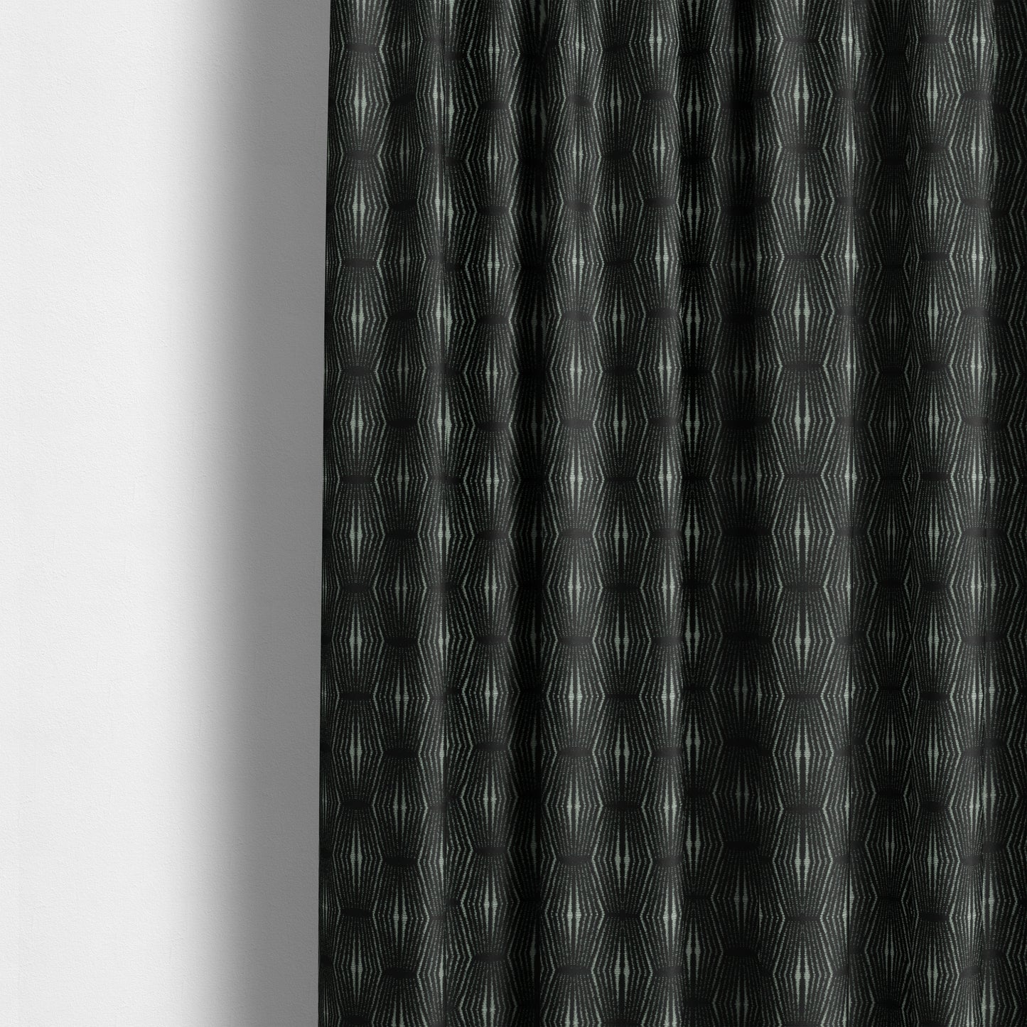 Kyoto Argyle Geometric Pattern Velvet Fabric In Black Colour - Made To Measure Curtains