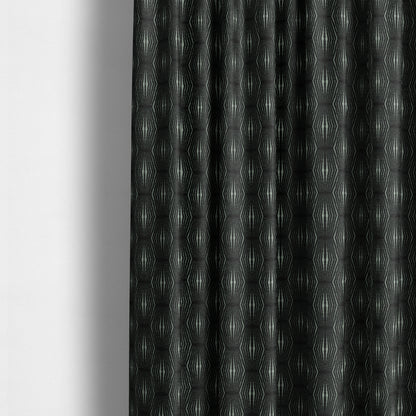 Kyoto Argyle Geometric Pattern Velvet Fabric In Black Colour - Made To Measure Curtains