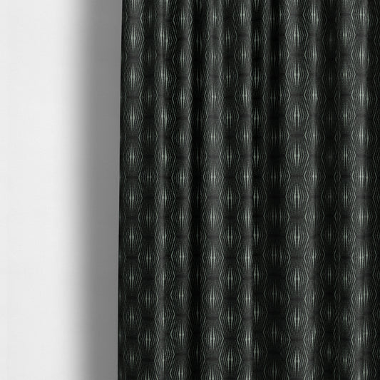 Kyoto Argyle Geometric Pattern Velvet Fabric In Black Colour - Made To Measure Curtains