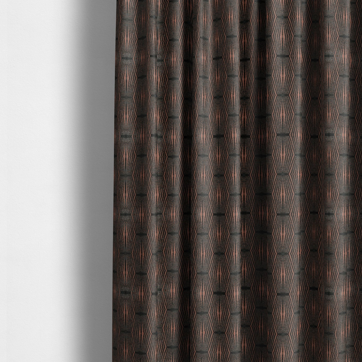 Kyoto Argyle Geometric Pattern Velvet Fabric In Grey Orange Colour - Made To Measure Curtains