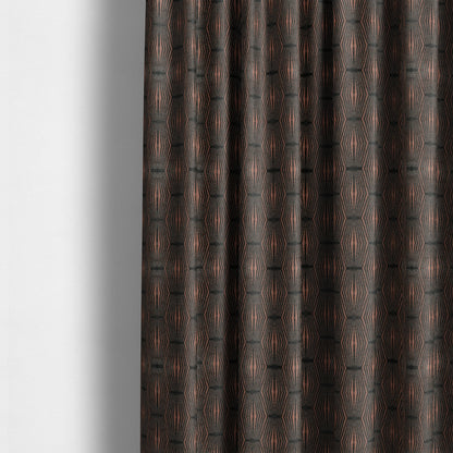 Kyoto Argyle Geometric Pattern Velvet Fabric In Grey Orange Colour - Made To Measure Curtains