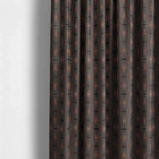 Kyoto Argyle Geometric Pattern Velvet Fabric In Grey Orange Colour - Made To Measure Curtains