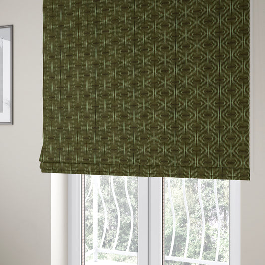 Kyoto Argyle Geometric Pattern Velvet Fabric In Green Colour - Roman Blinds