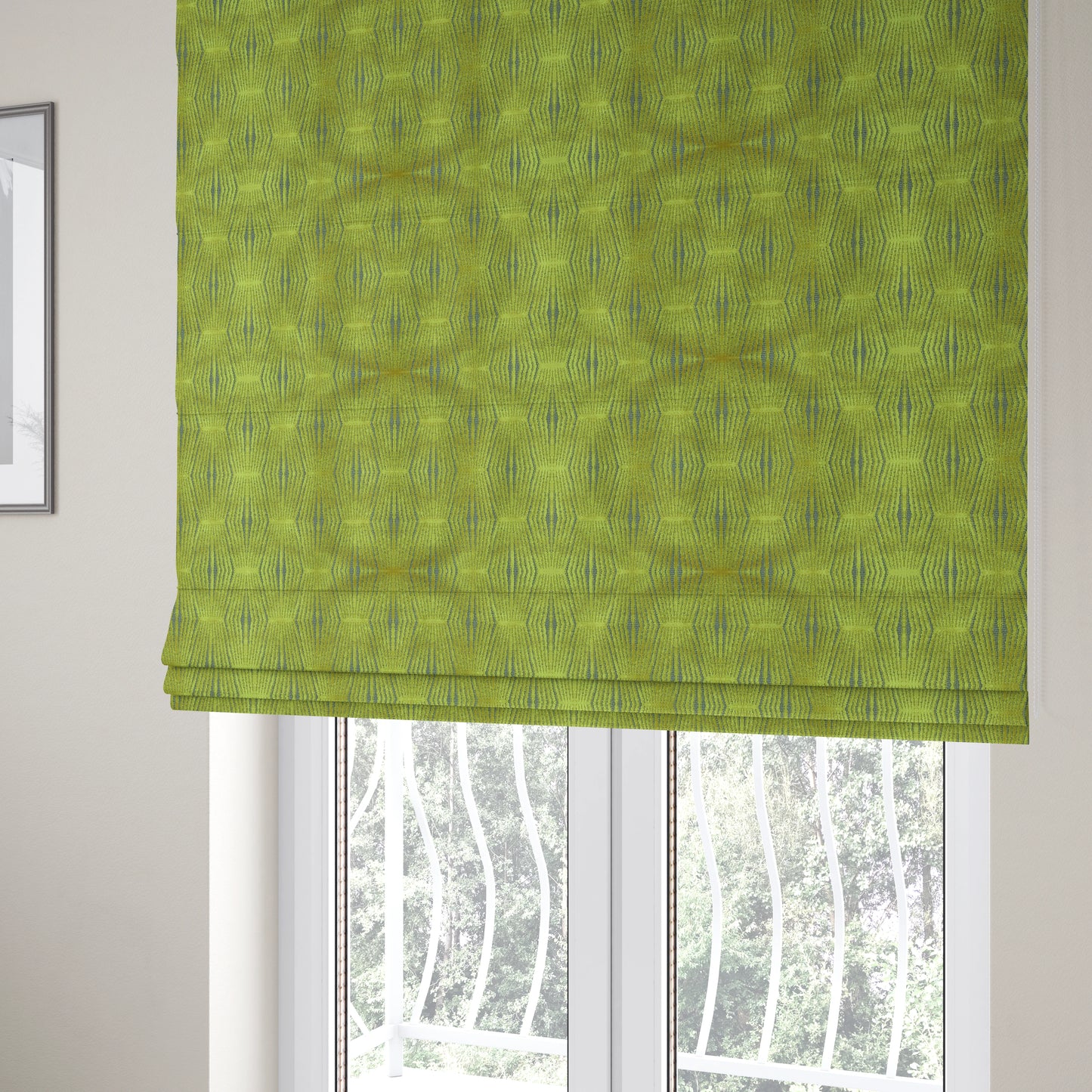 Kyoto Argyle Geometric Pattern Velvet Fabric In Yellow Colour - Roman Blinds